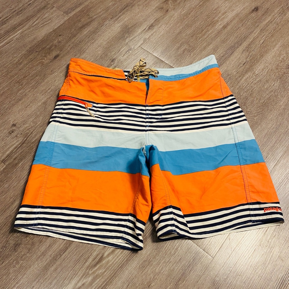 Patagonia Mens Striped Board Shorts Orange Blue Swim Trunks 32 86620 SP16